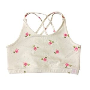 Floral Crossback Sports Bra with Pink Roses